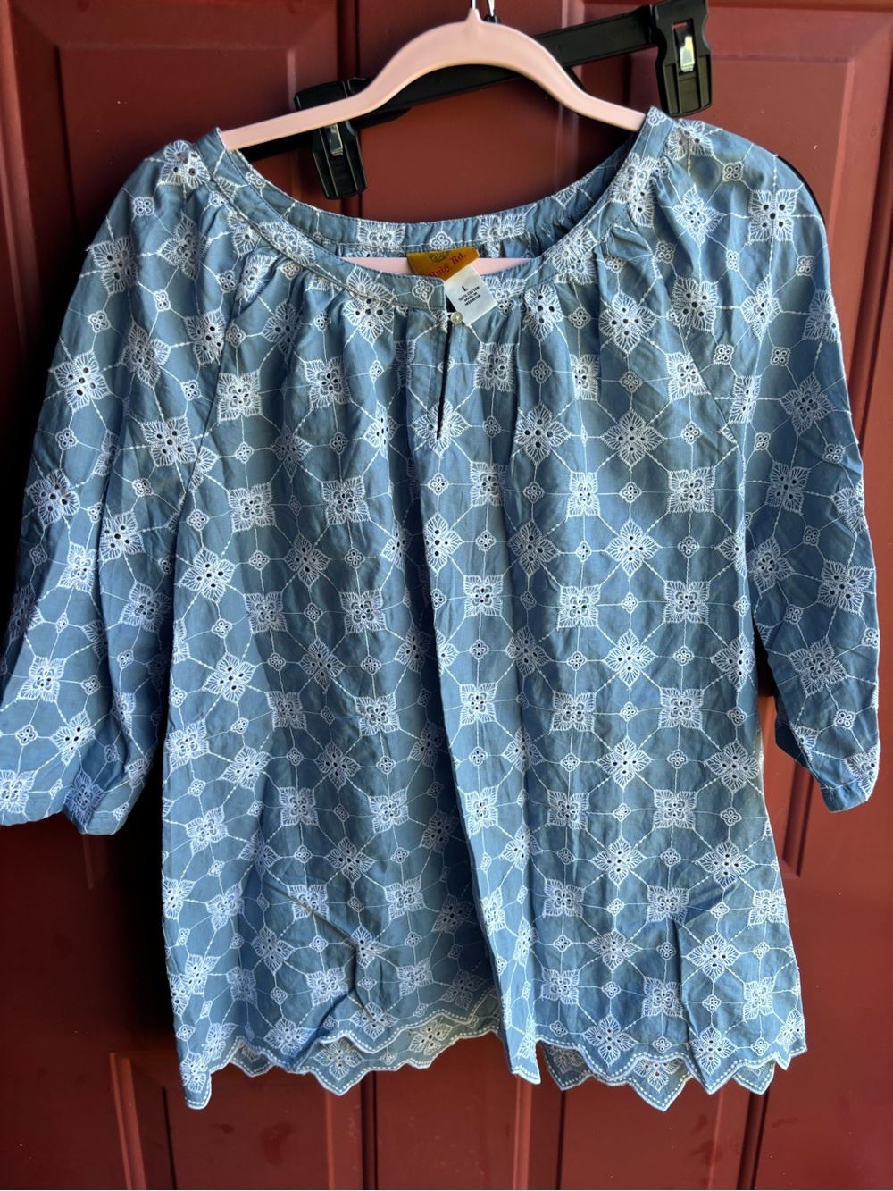 Blue Embroidered Women's Top - Lightweight Eyelet Blouse